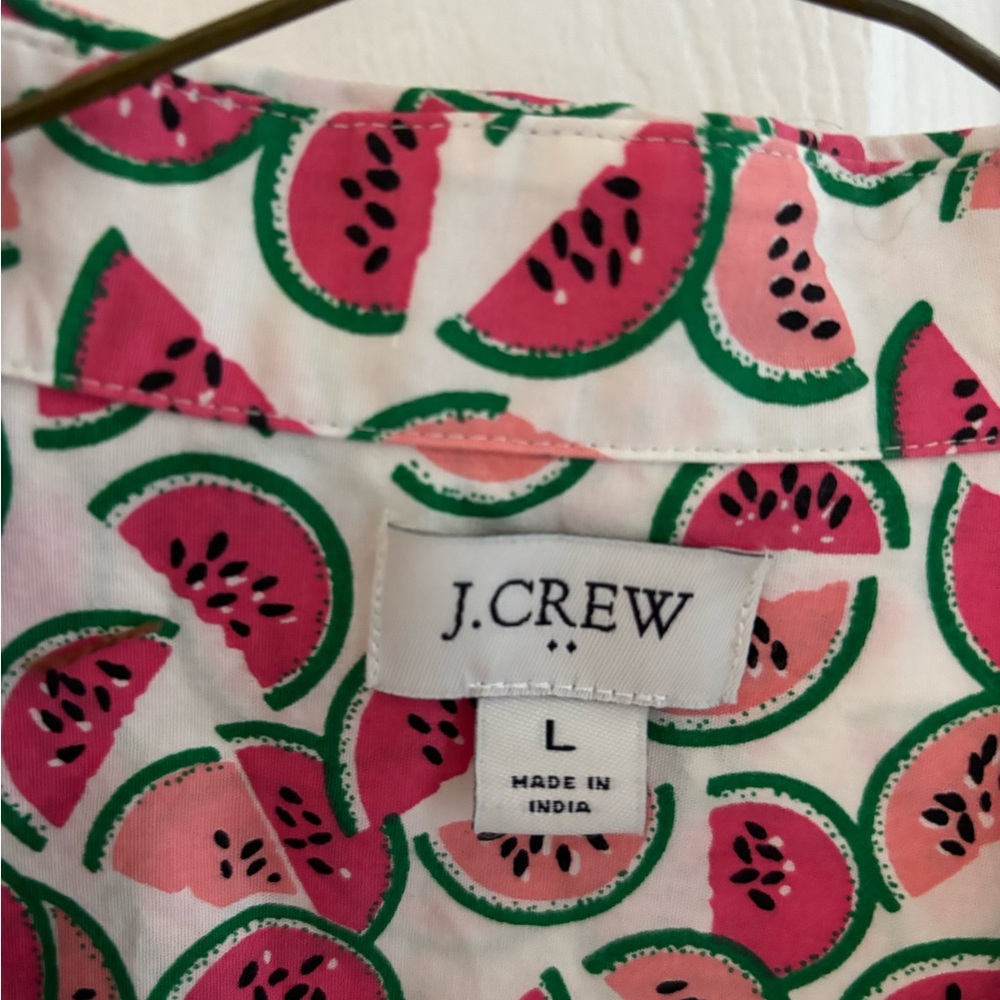 J. Crew White Sleeveless Button-Front Top with Pink Watermelon Print - Picture 3 of 5